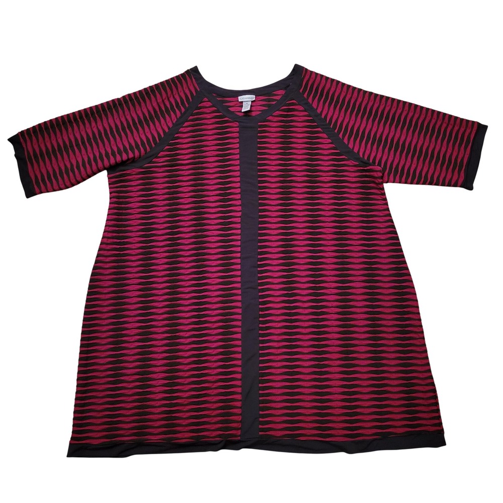 Catherines 5X 34/36W Midi Dress Red Black Textured‎ Ripple Raglan Classic Comfy